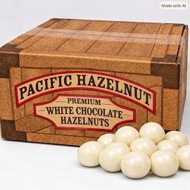 5lb Crate box of White Satin Chocolate Hazelnuts